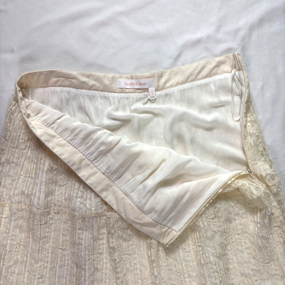 See By Chloé Lace Midi‎ Skirt 42 US 12 Pleated Tiered Coquette Feminine Dainty - Picture 4 of 9